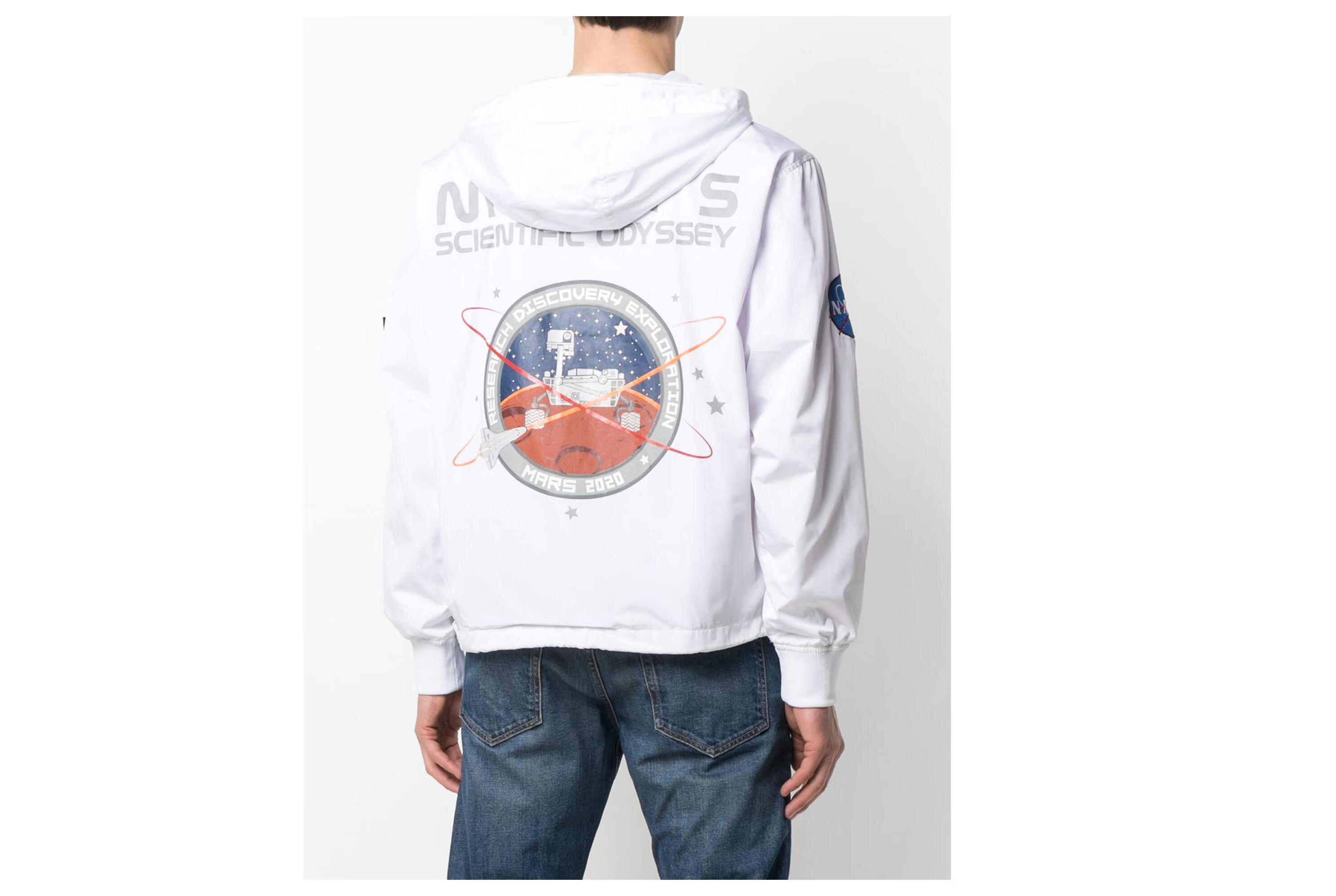 alphaindustries21春夏男士marsmission图案印花防风衣白色xxl