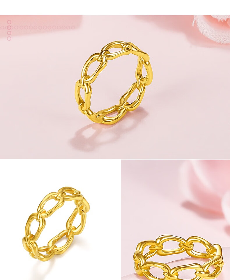 莺沁珠宝 黄金戒指扣环戒指足金小圆圈环环相扣时尚简约素圈潮流 圈号
