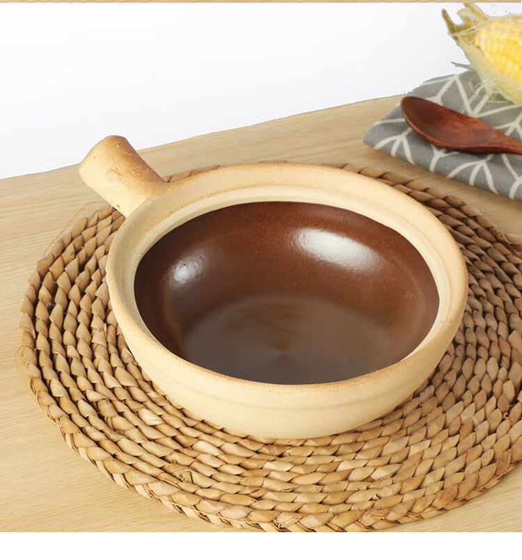 竹遇传统粗陶煲仔饭专用土砂锅家用单柄小沙煲带手柄小号广东老式浅瓦