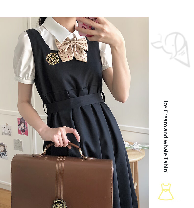 护奶裙日系学院风卡奶裙jk制服刺绣软妹护奶裙夏圆领衬衫奶黄色xs