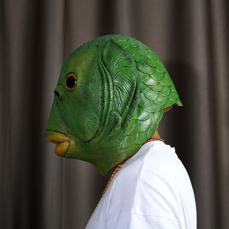 绿头鱼头套抖音搞怪网红鱼头套绿粉橘黄鱼头套怪怪人鱼头套面具头套