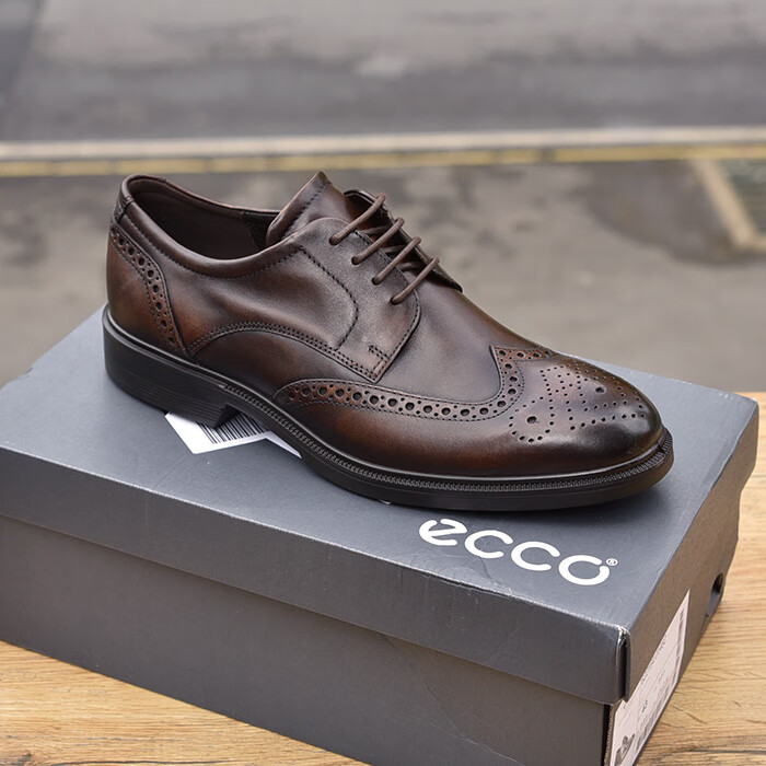 爱步ecco男鞋系带商务休闲布洛克雕花皮鞋 622164-01482古铜色 43