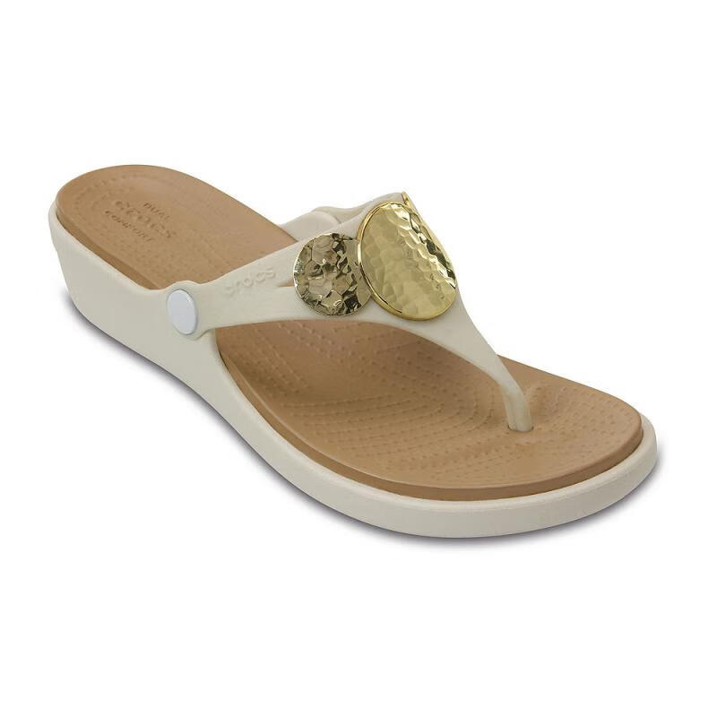 crocs卡骆驰女拖鞋凉拖人字拖夏防平底中跟夹趾日常j845pblacksilver