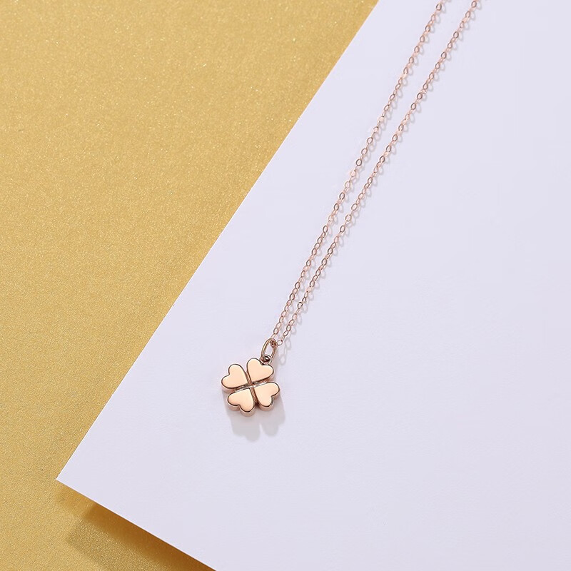 潮宏基心愿四叶草18k金项链女士玫瑰金吊坠彩金钻石项链金链子锁骨链
