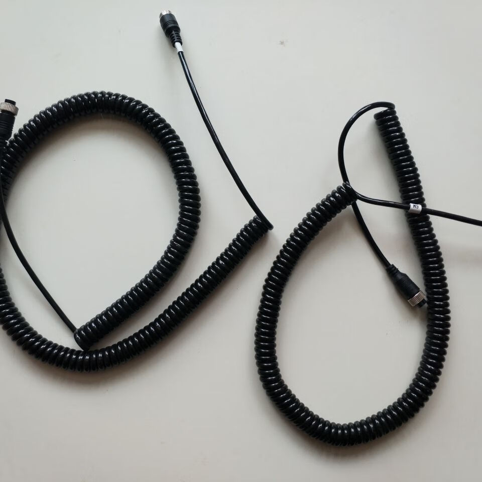 适用于大货车四路监控倒车影像航空视频线6m8米弹簧线挂车4芯螺旋连接