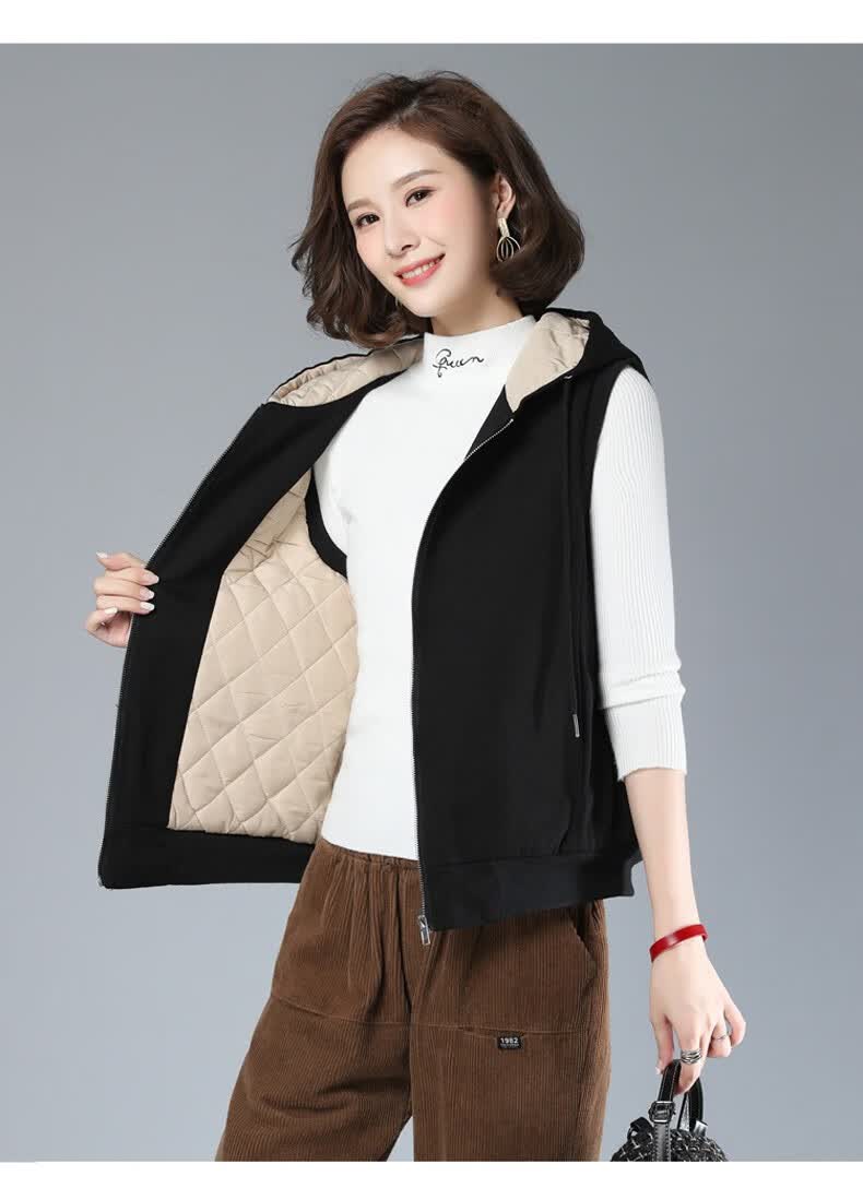 黑色马甲女连帽休闲2020秋冬新款韩版宽松显瘦百搭加厚棉马夹外套d175