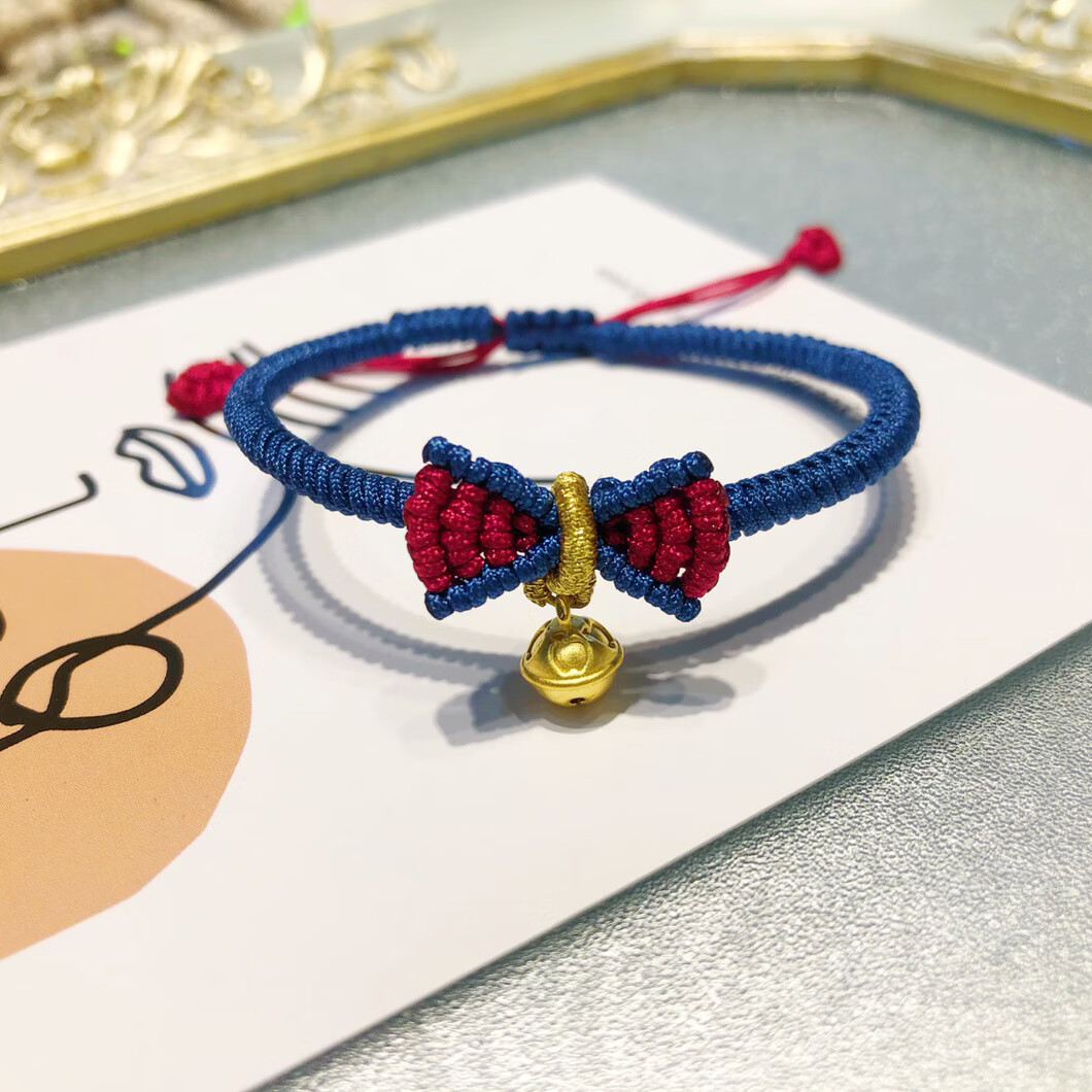 999金蝴蝶结在逃公主手链 铃铛吊坠转运珠小红书手绳编织款 铃铛款编