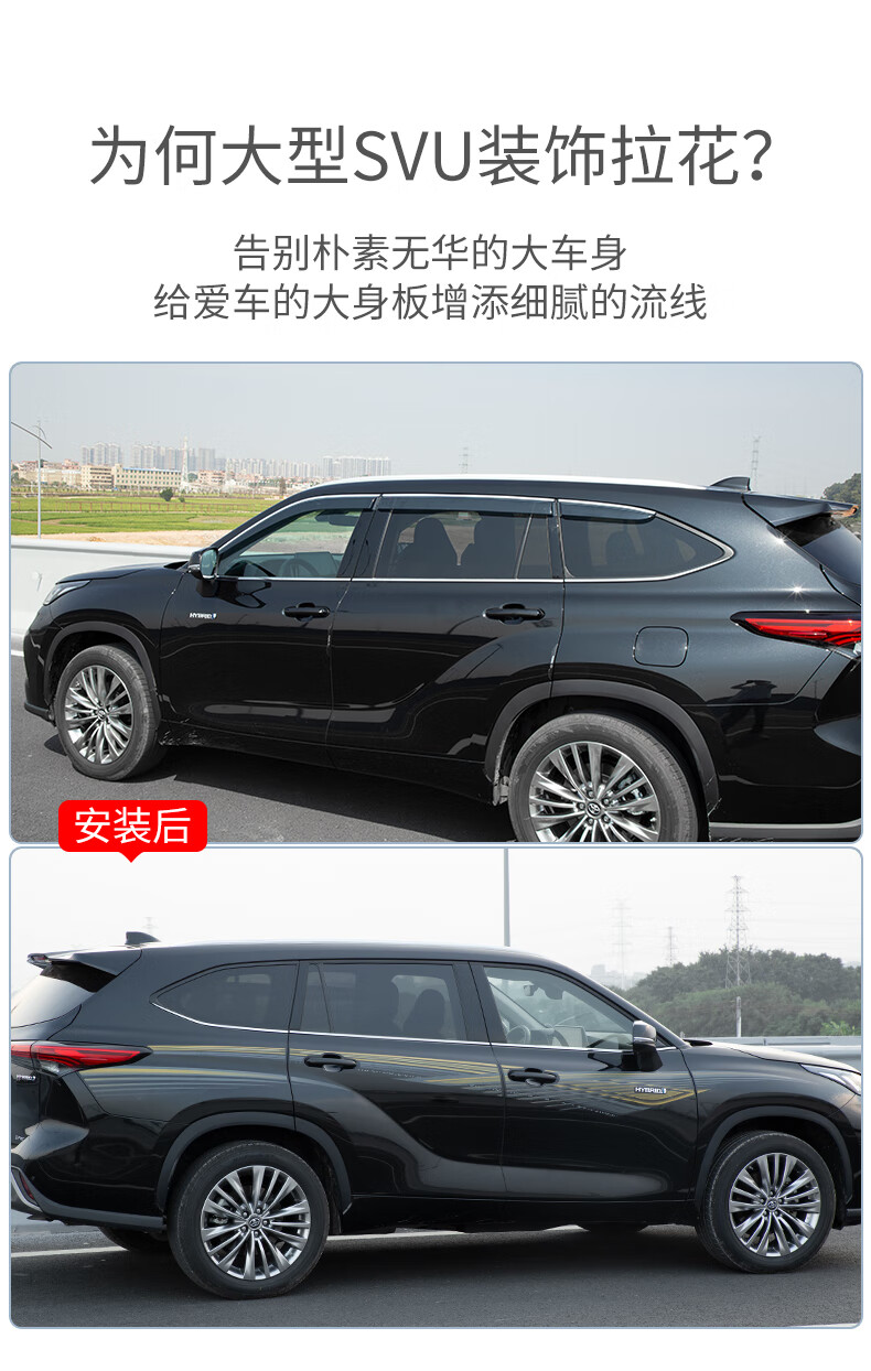 2022款第四代新汉兰达改装车身拉花贴纸皇冠陆放侧身彩条外观装饰3m