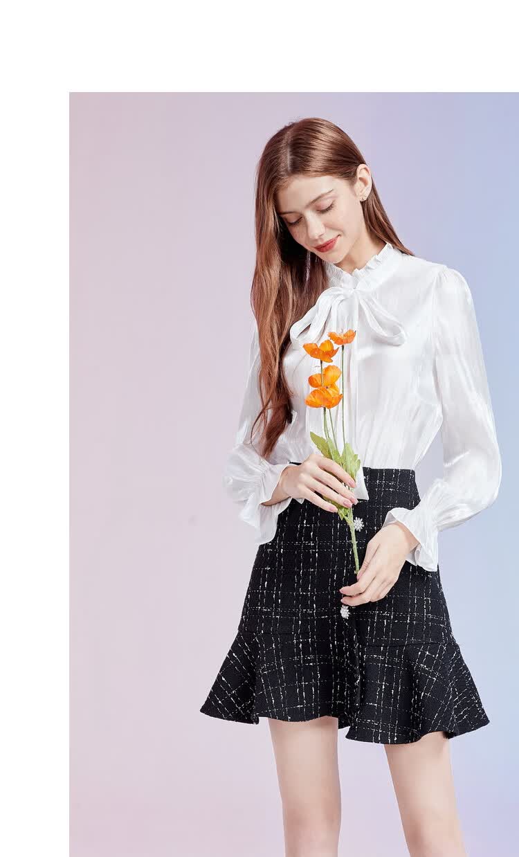 秋水伊人衬衫秋装2020年新款女装宫廷风立领荷叶边直筒上衣女 紫色 s