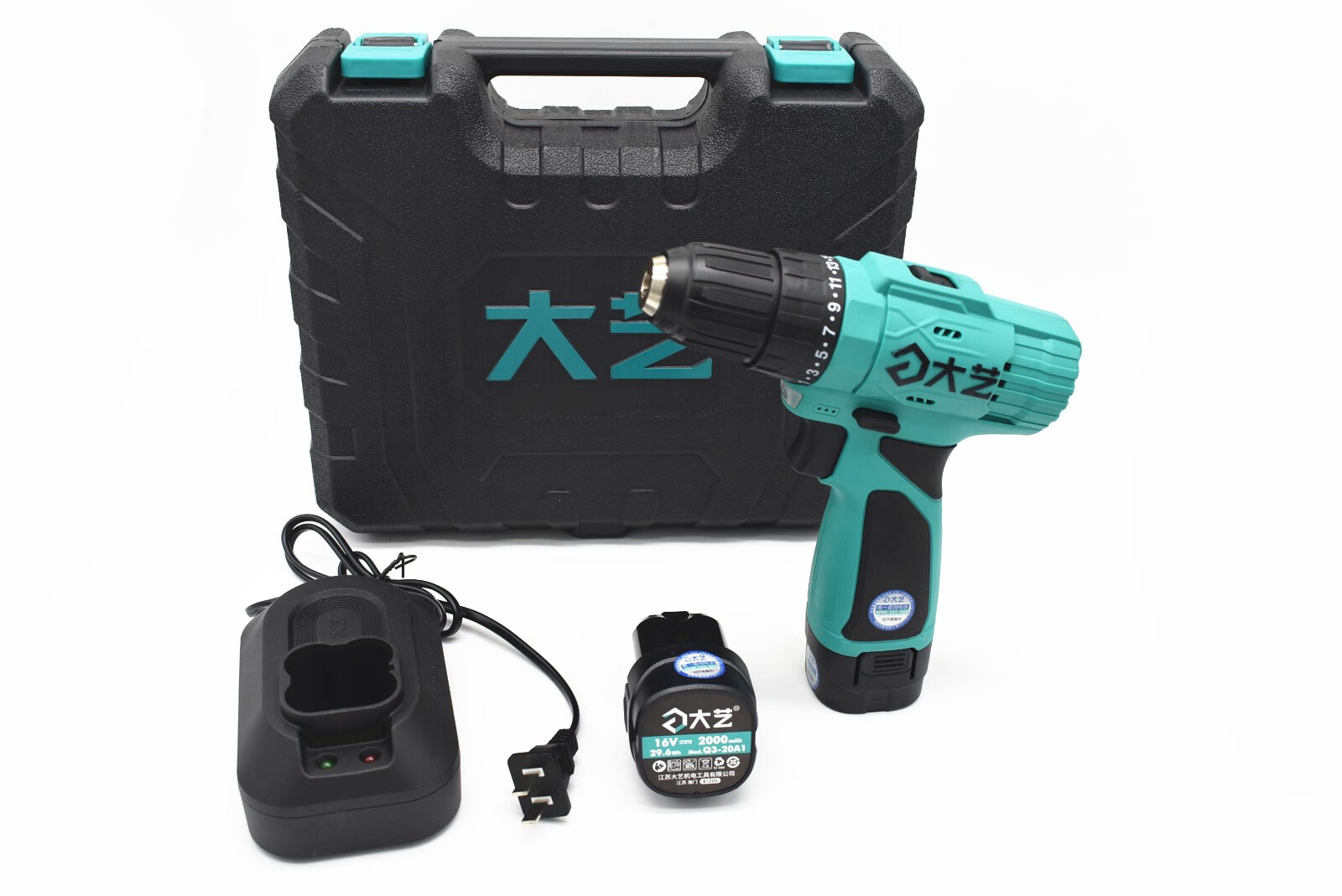 大艺新款无刷充电钻q3330120s锂电池2000mah毫安16v双电充电起子机