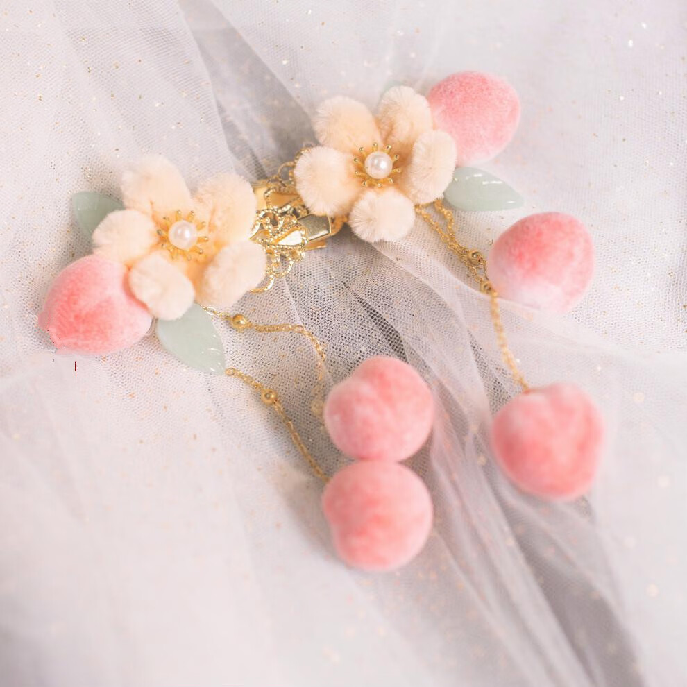 美芙仁小桃子绒花发簪汉服发夹头饰古风流苏古装盘发古代配饰百搭簪子