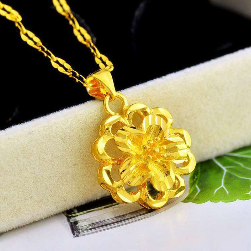 越南沙金同款女时尚镀金项链玫瑰花9993d细锁骨链金色 款十一送心花