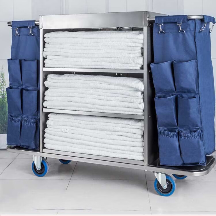 洛滑酒店布草车客房用服务车宾馆工作车打扫清洁车不锈钢手推车保洁车