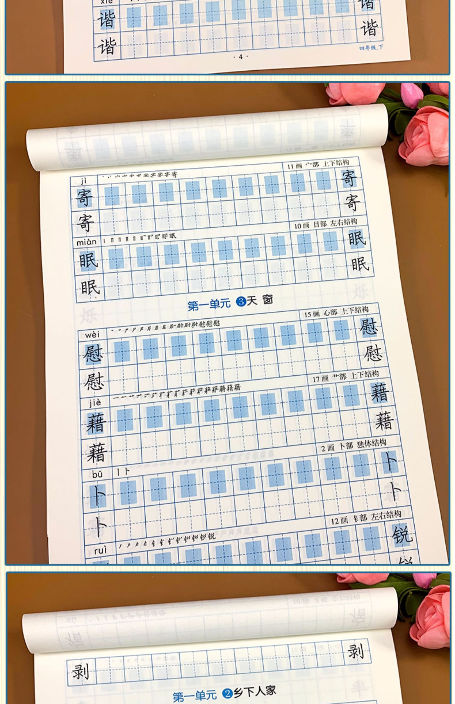 00新版四年级下册同步训练字帖字头本全套人教版小学生写字课课练语文