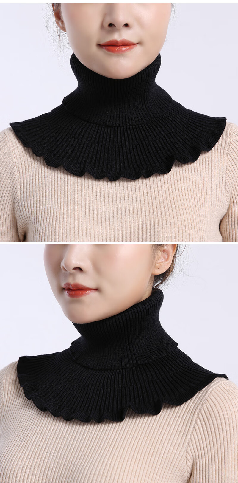 秋冬假领子女套头高领针织保暖装饰毛衣护颈椎假衣领围脖毛线脖套红色