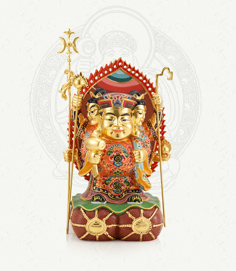 修明堂*密宗三面大黑天摆件铜彩绘贴金唐密大黑天礼品摆件带背光 法寸