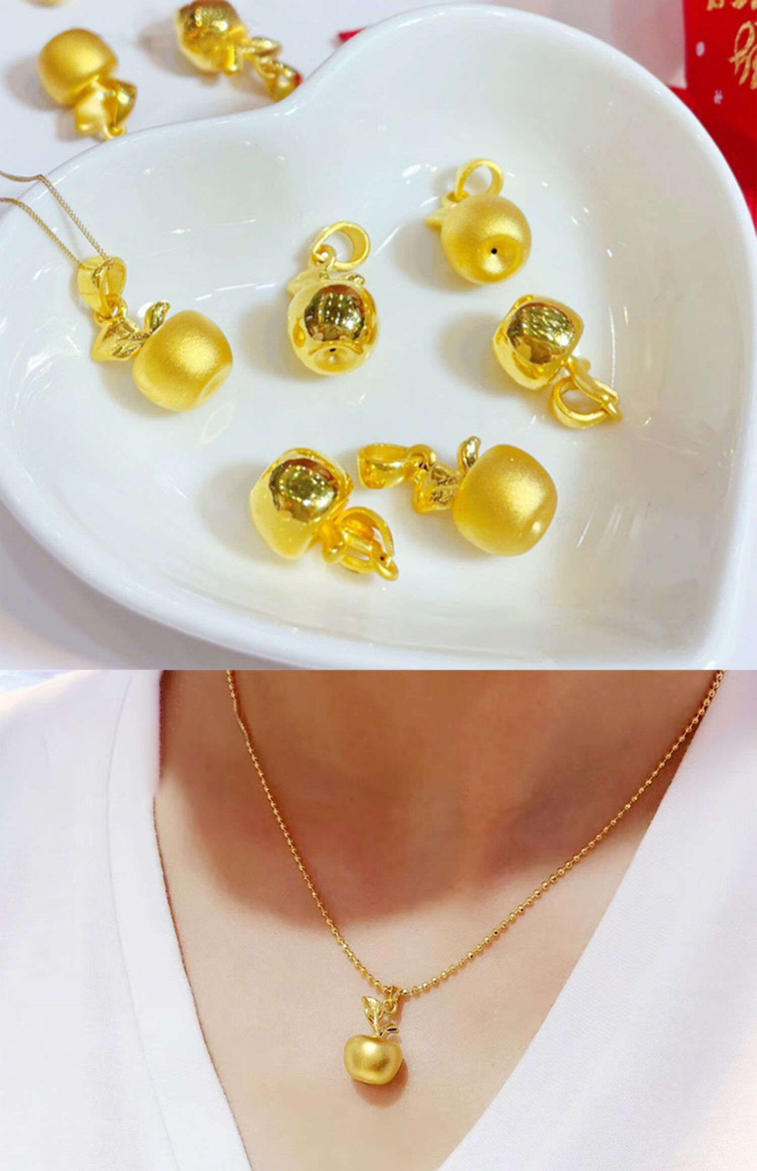 999足金苹果黄金吊坠金苹果女项链3d硬金转运珠平安夜圣诞节礼物足金