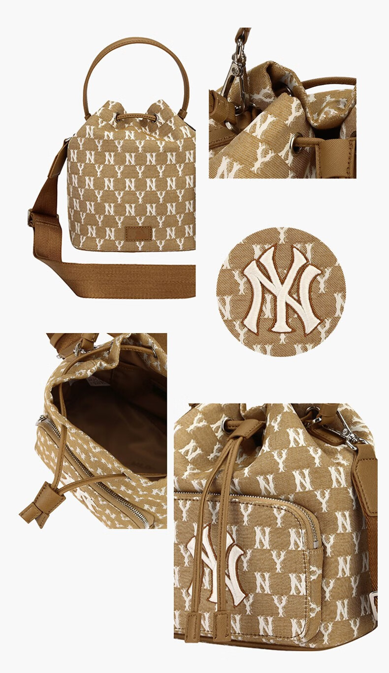 韩国mlb抽绳包ny纽约洋基队复古满印老花水桶包单肩包腋下手提包 纽约