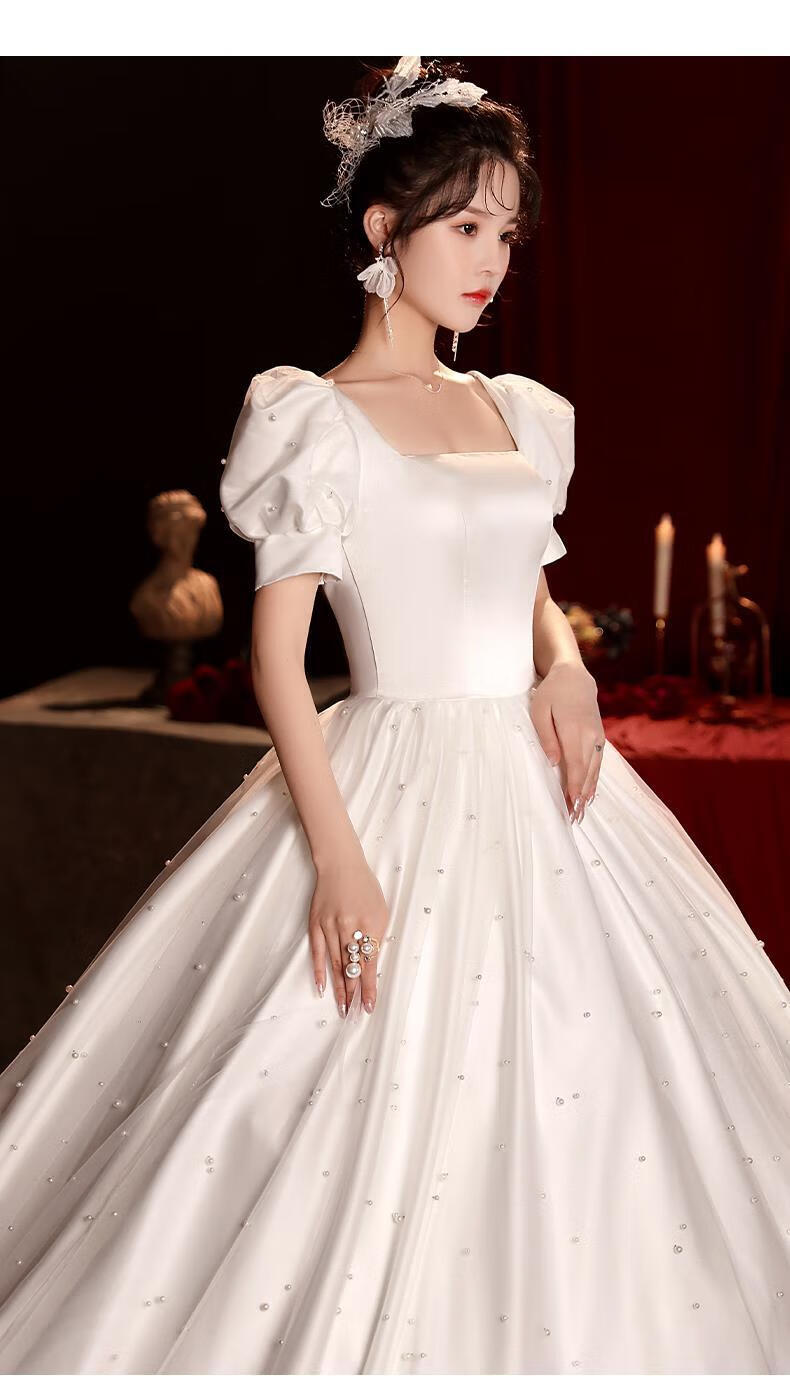 品质精选高档轻奢缎面婚纱2021新款新娘拖尾宫廷风高级质感简约大气