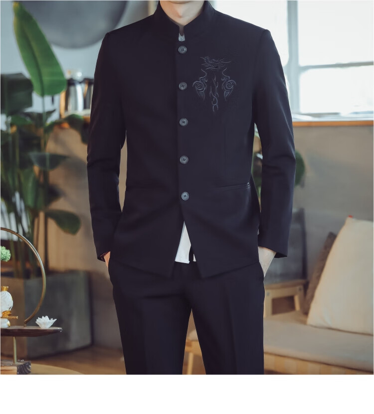 爸爸正式中山服装中山装男青年婚礼春秋套装中式伴郎服复古男装定制款