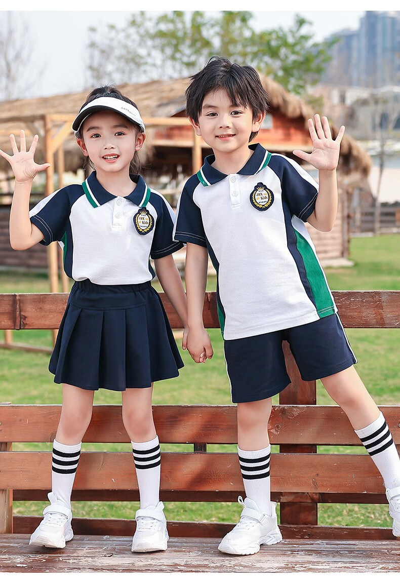 蕊派幼儿园园服短袖套装新款儿童毕业照班服英伦风六一小学生夏季校服