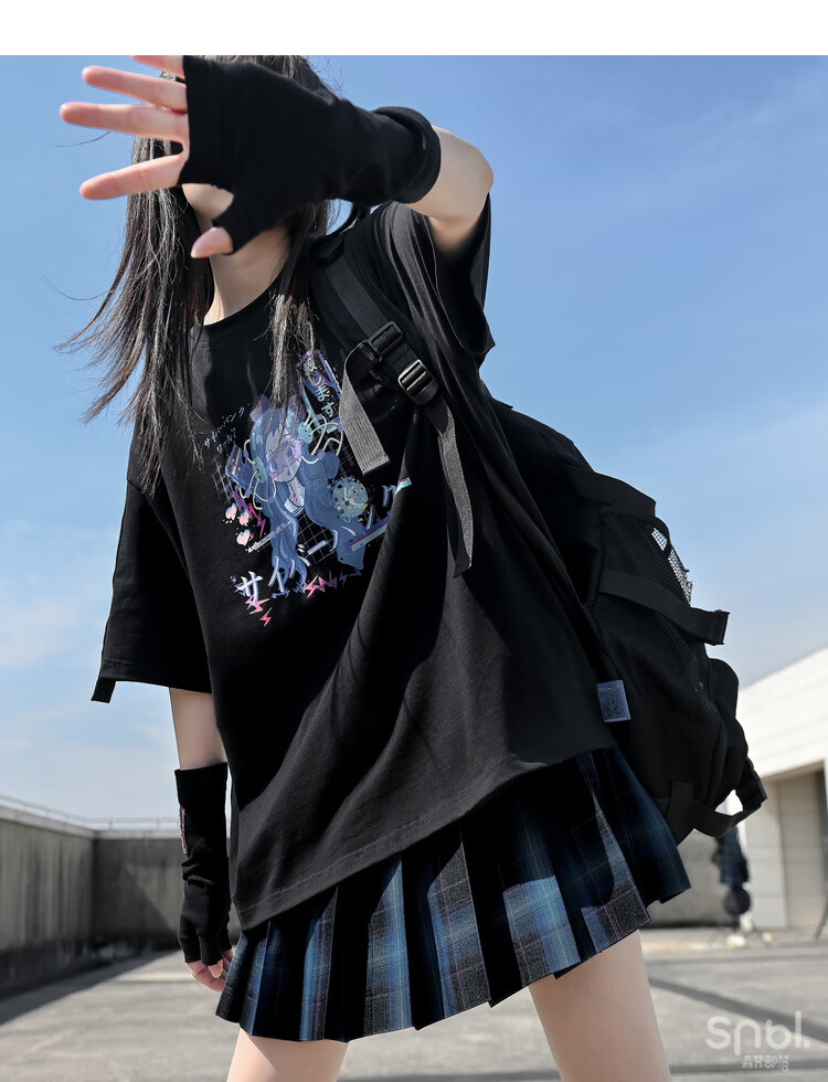 原创森女部落虚拟现实正统jk格裙甜辣风深色科技感硬妹高腰半身裙虚拟