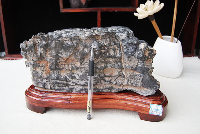 知茗新款灵璧石自然随型滴水莲花室内家居办公桌面摆件精品60黑色