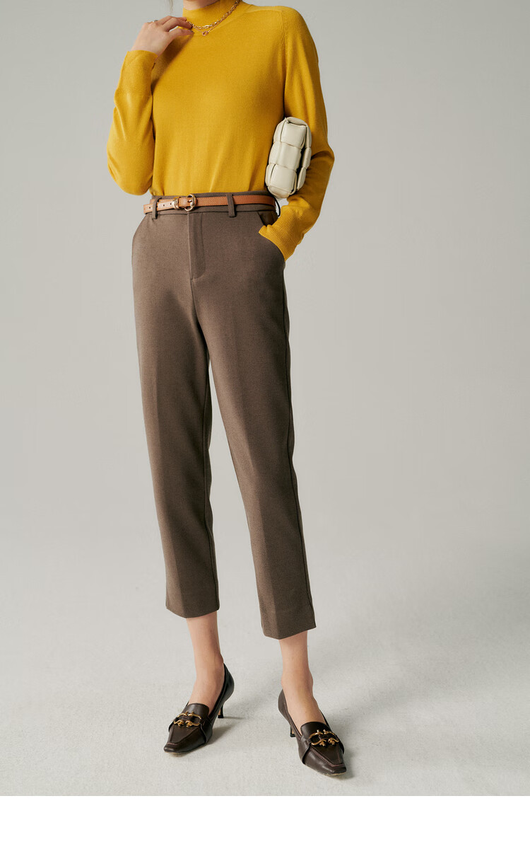 初棉加厚磨毛海岛呢绒烟管裤女直筒显瘦 秋冬高腰保暖毛呢西装裤 黑色