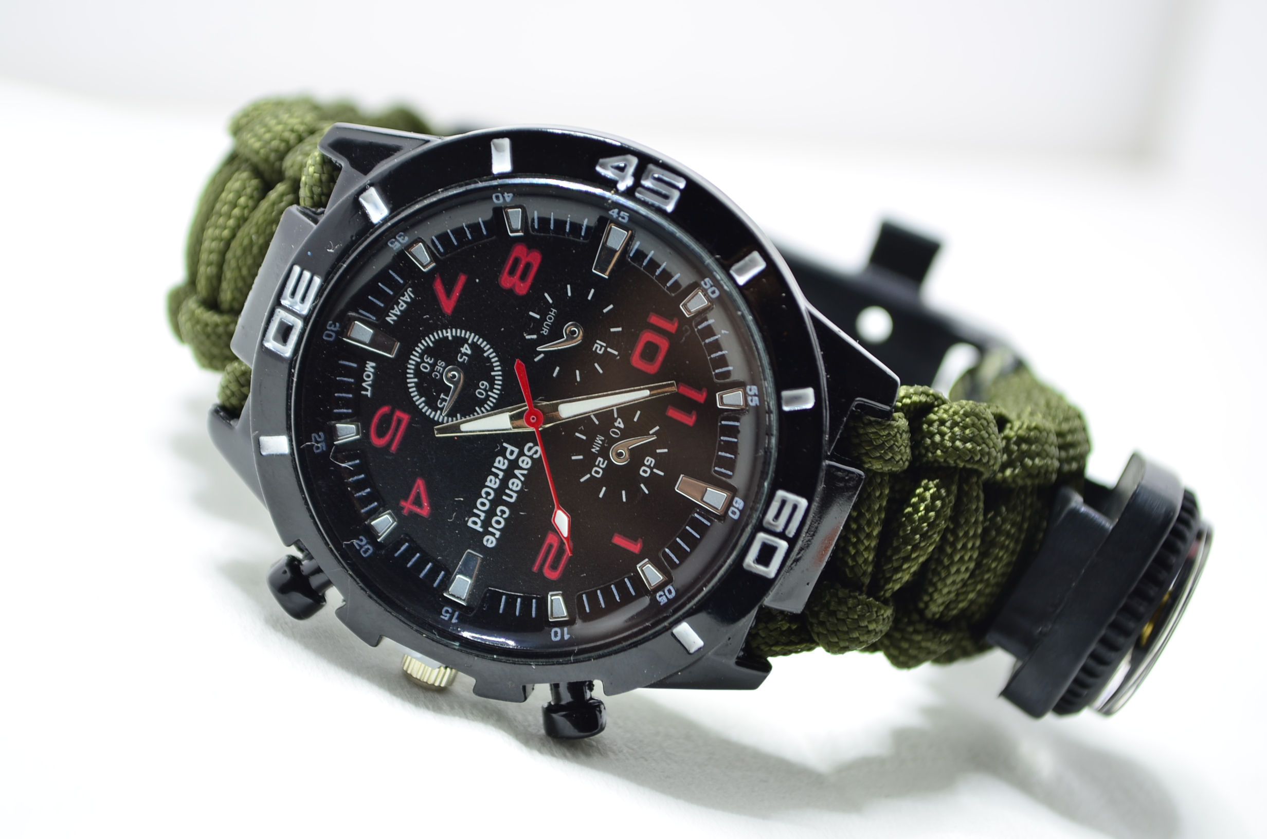 户外多功能手表 打火石指南针手环手工编织七芯伞绳救生手链野外生存