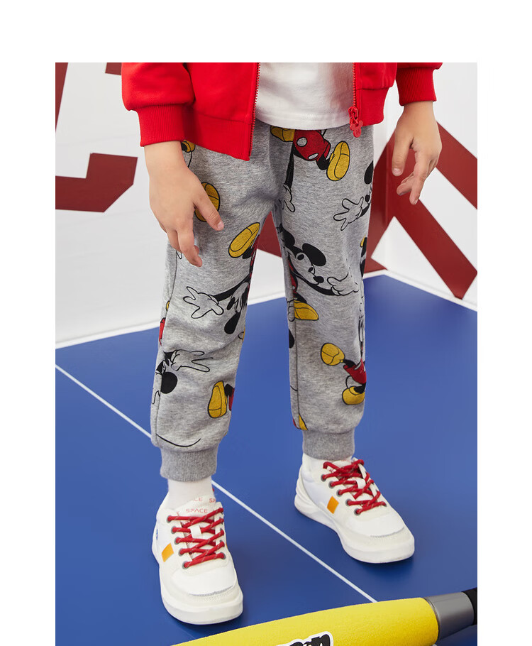 迪士尼男童裤子春秋装2020新款休闲运动卡通米奇儿童宝宝长裤 碳黑