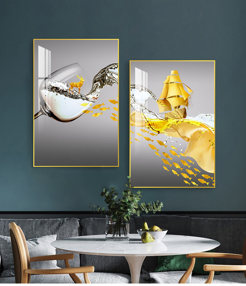 奥瀚 餐厅装饰画北欧轻奢大气酒柜墙上现代简约饭厅现代简约酒杯厨房