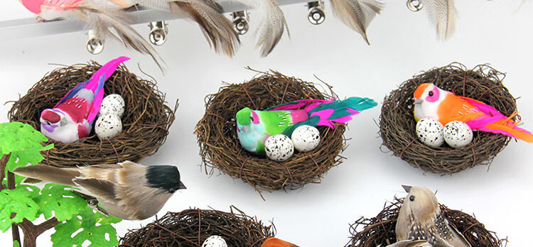 泡沫羽毛仿真鸟模型鸟巢鸟蛋小燕子麻雀装饰品彩色鸟道具假鸟杜鹃
