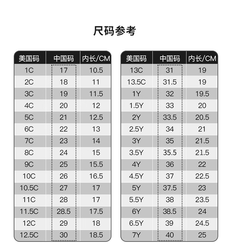 匡威鞋码对照表 尺寸图片