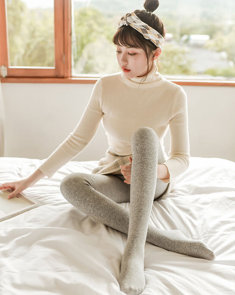 加长打底裤女高个子踩脚秋冬外穿加绒加厚冬季浅灰色超长连裤袜冬 鸽