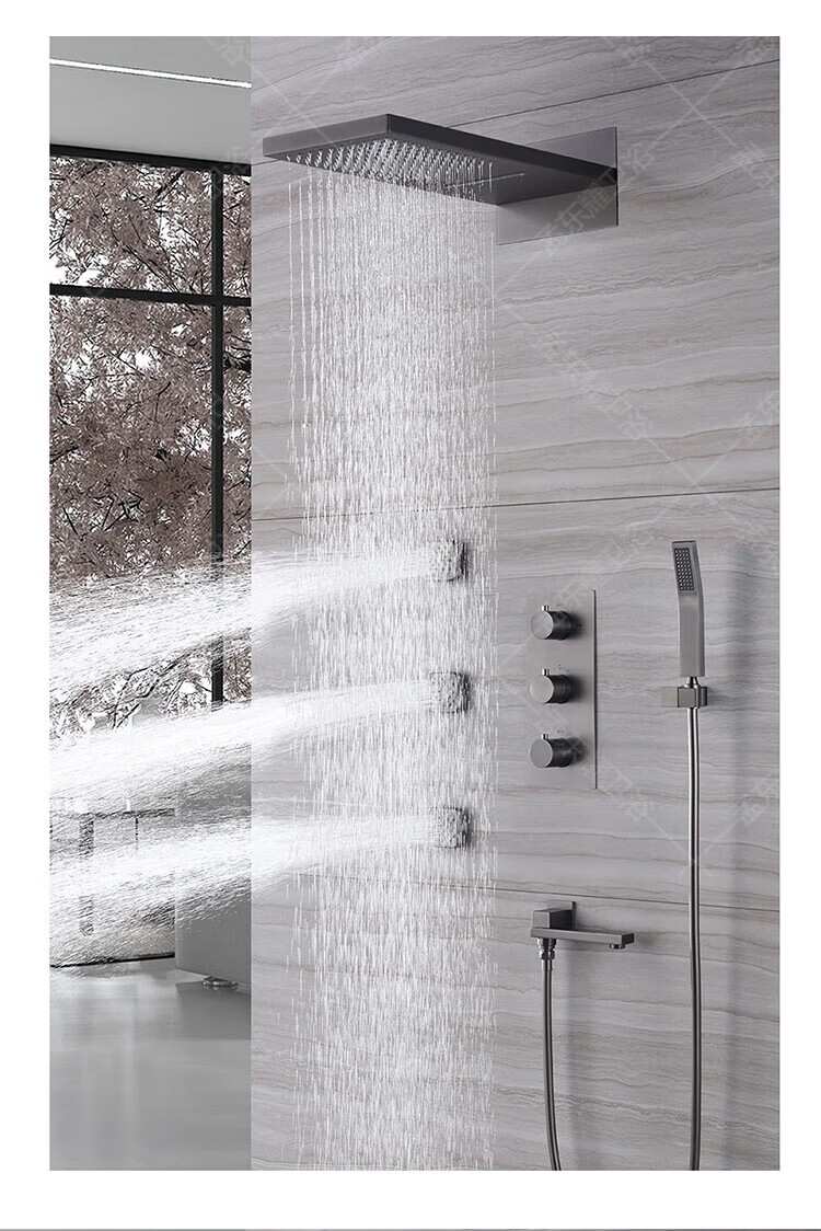 科勒(kohler)暗装花洒全铜热熔嵌入墙式恒温枪灰隐形瀑布冷热水淋浴