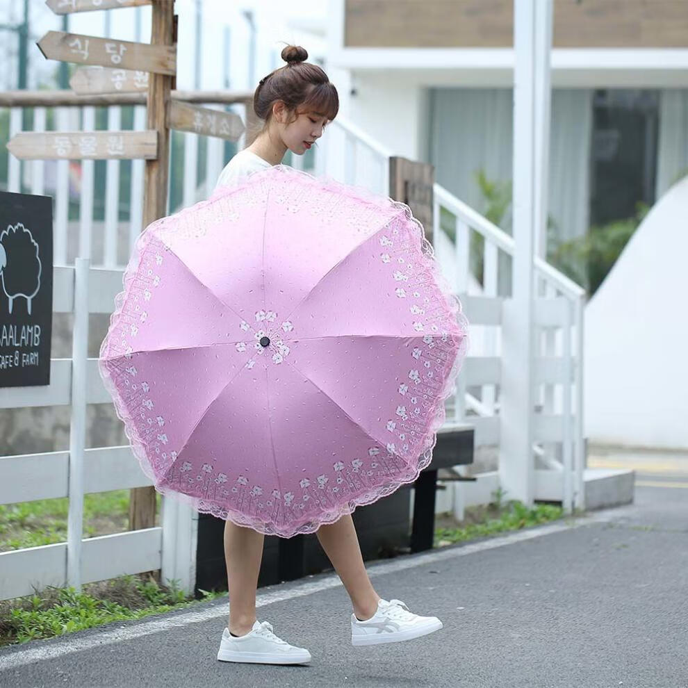 儿童雨伞 女孩蕾丝伞女晴雨两用学生雨伞折叠伞花边伞太阳伞防晒防