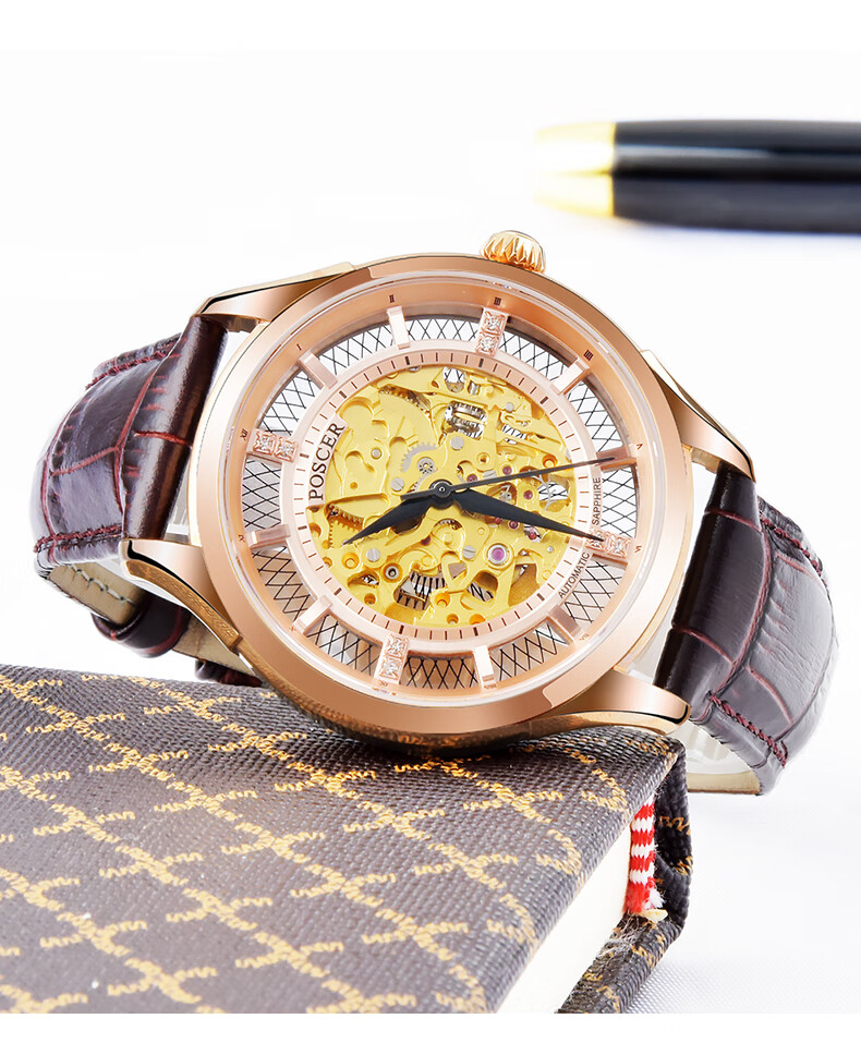宝时捷(poscer)手表男士表时尚潮流镂空全自动机械表大气皮带防水名牌
