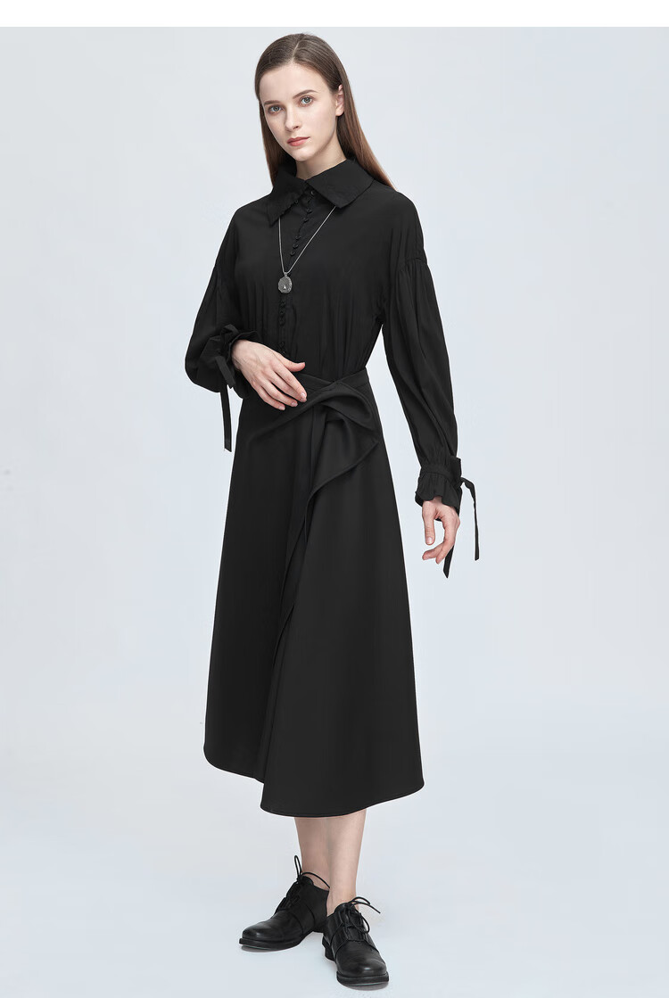 sdeer圣迪奥女装优雅纯色不规则堆叠垂坠a型长裙s21181116黑色91m165