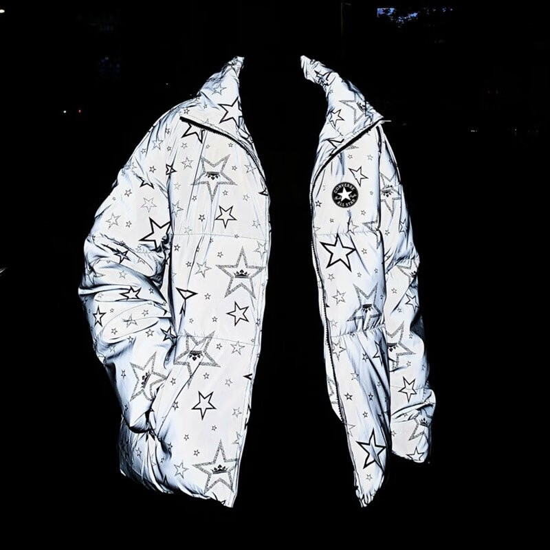 正版冬季反光夜行者羽绒服女潮牌情侣夜光棉服男百搭保暖 银灰色 3xl