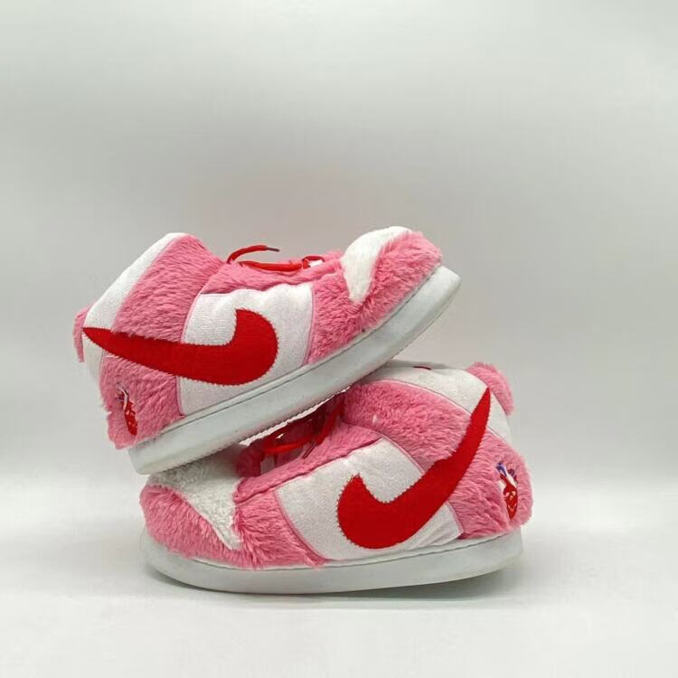 抖音恶搞a锥高帮创意保暖居家棉拖鞋情侣卧室内毛毛鞋个性胖胖鞋 粉色