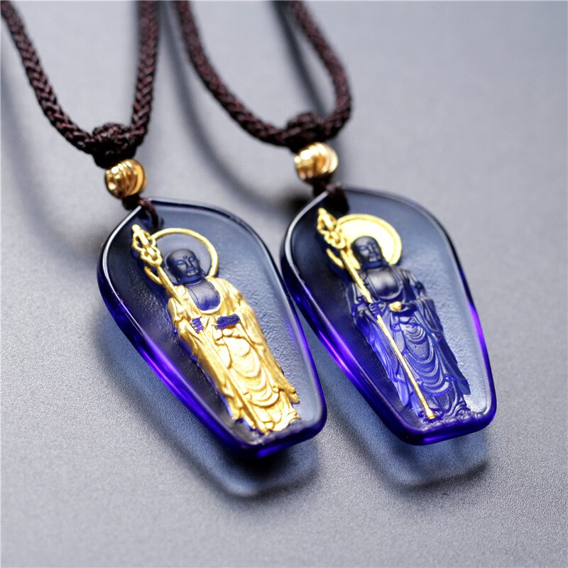 老凤凰同款九华山地藏菩萨佛像佛牌琉璃吊坠挂件供奉站立地藏王鎏金贴