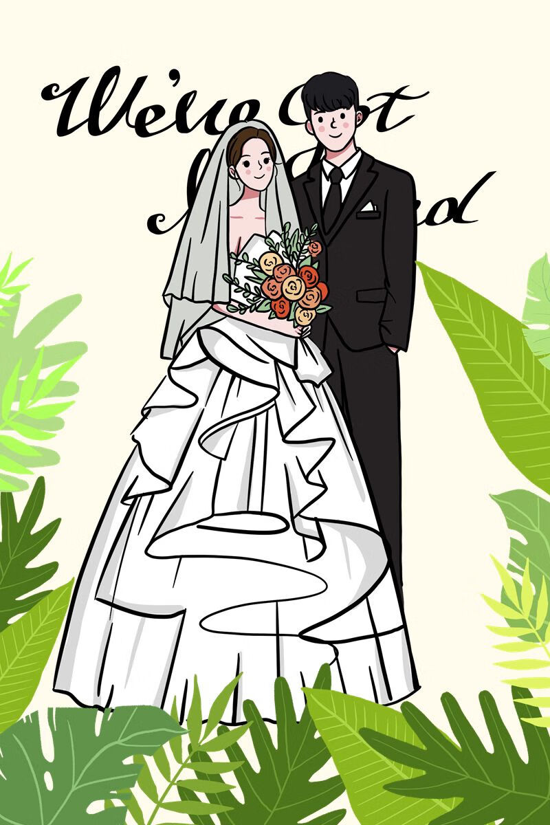 世宜得 结婚请帖手绘 手绘婚礼人形立牌设计结婚卡通人物定制手绘婚纱