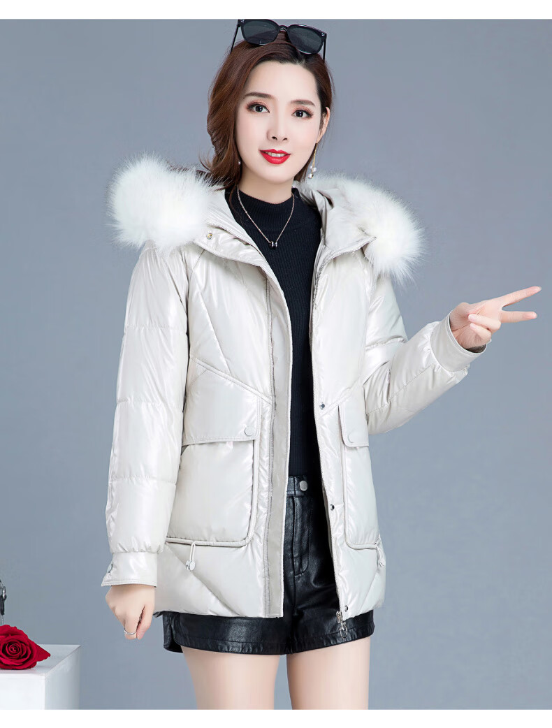 南极人 轻薄羽绒服女亮面冬装2020新款洋气加厚保暖小个子毛领连帽中