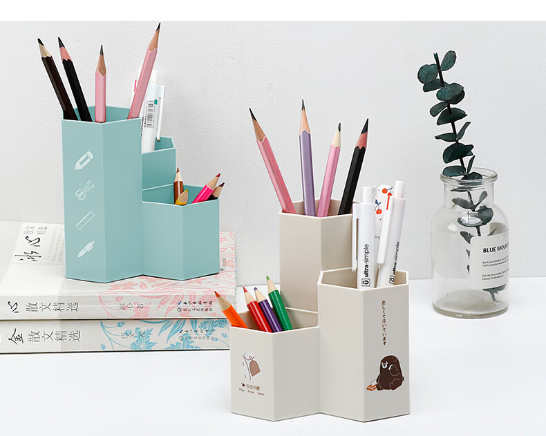 斜插式笔筒女ins创意时尚可爱文具桌面摆件摆设多功能化妆刷笔桶透明