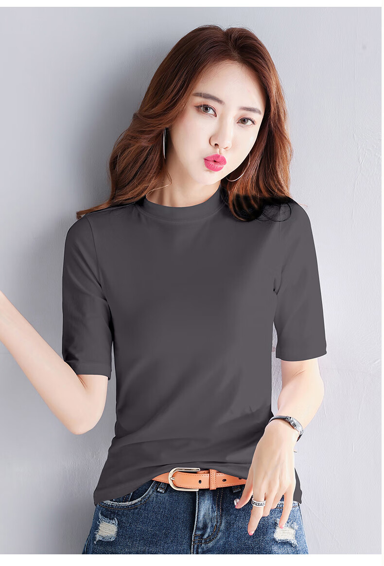 南极人 半高领打底衫女半袖2021新款秋冬纯棉修身高领t恤冬季上衣女装