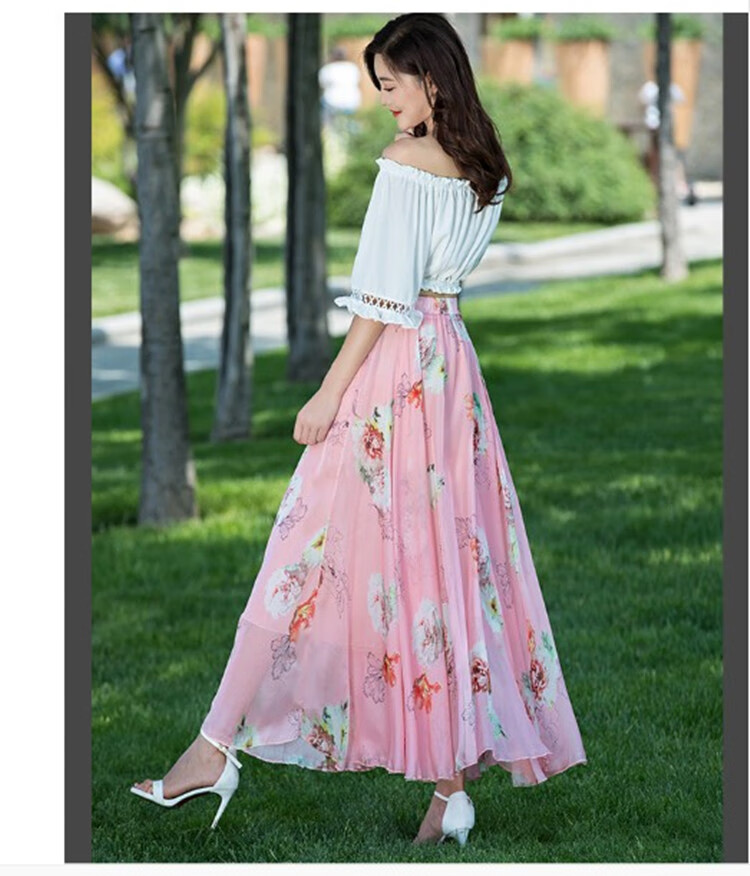 新品沙滩雪纺半截长裙半身裙女夏季碎花裙子仙女大摆飘逸裙长裙夏款