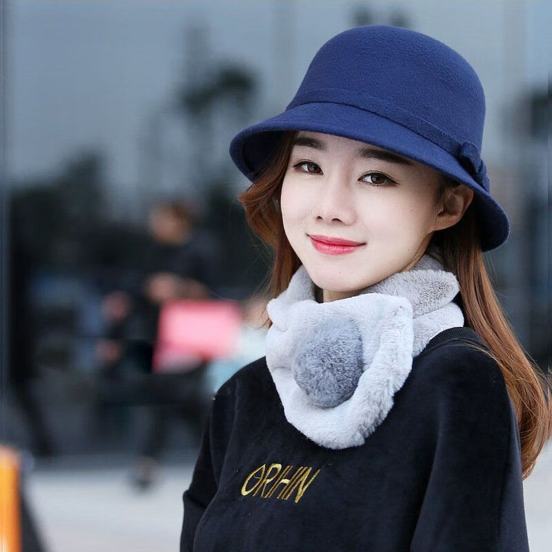 圆顶帽秋冬季帽子女礼帽时尚百搭大檐毛呢帽圆脸大脸显瘦潮圆顶盆帽