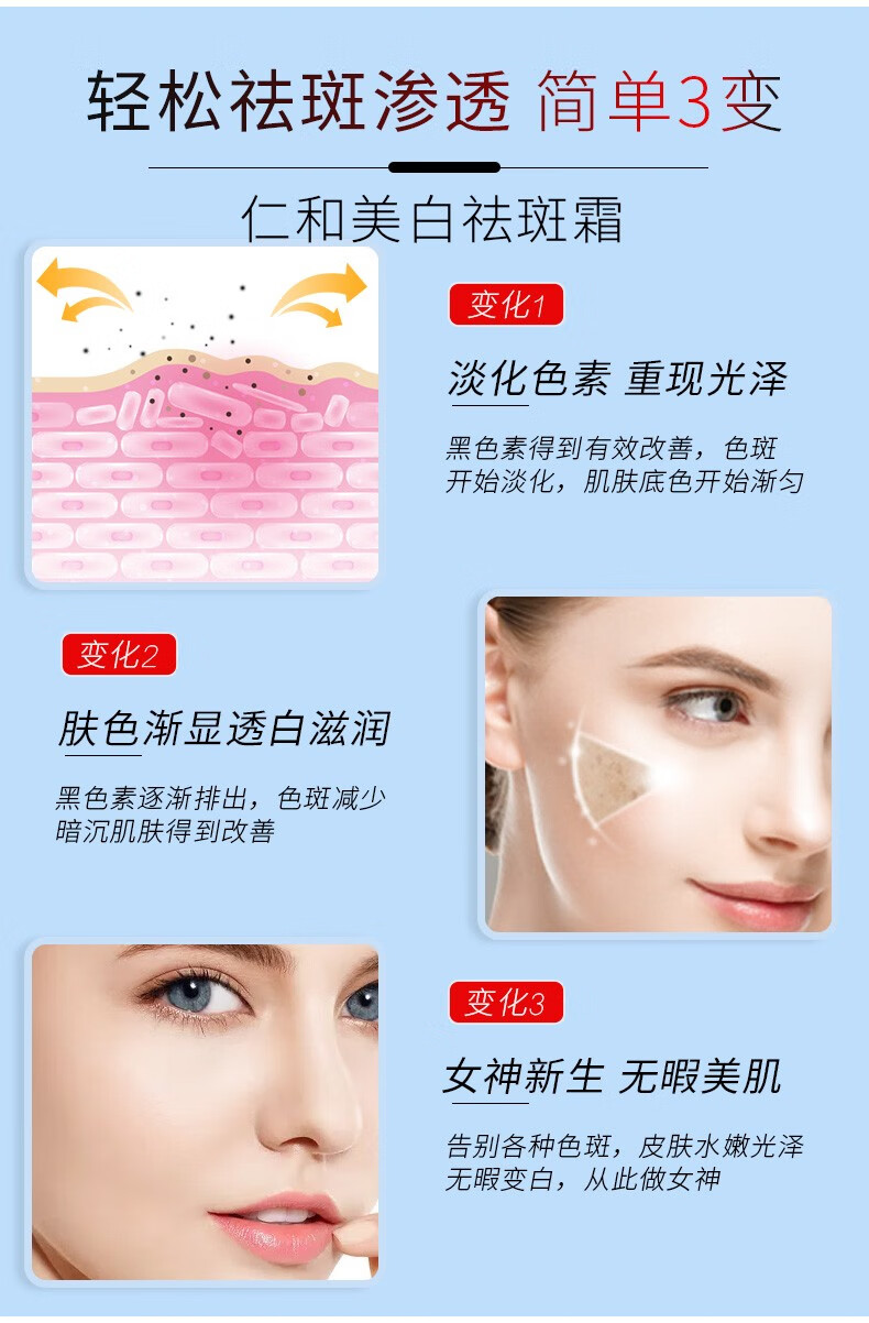 仁和美白祛斑霜去雀斑妊娠斑老年斑淡斑护肤品淡化黑色素套装保湿面霜 美白祛斑霜1盒装