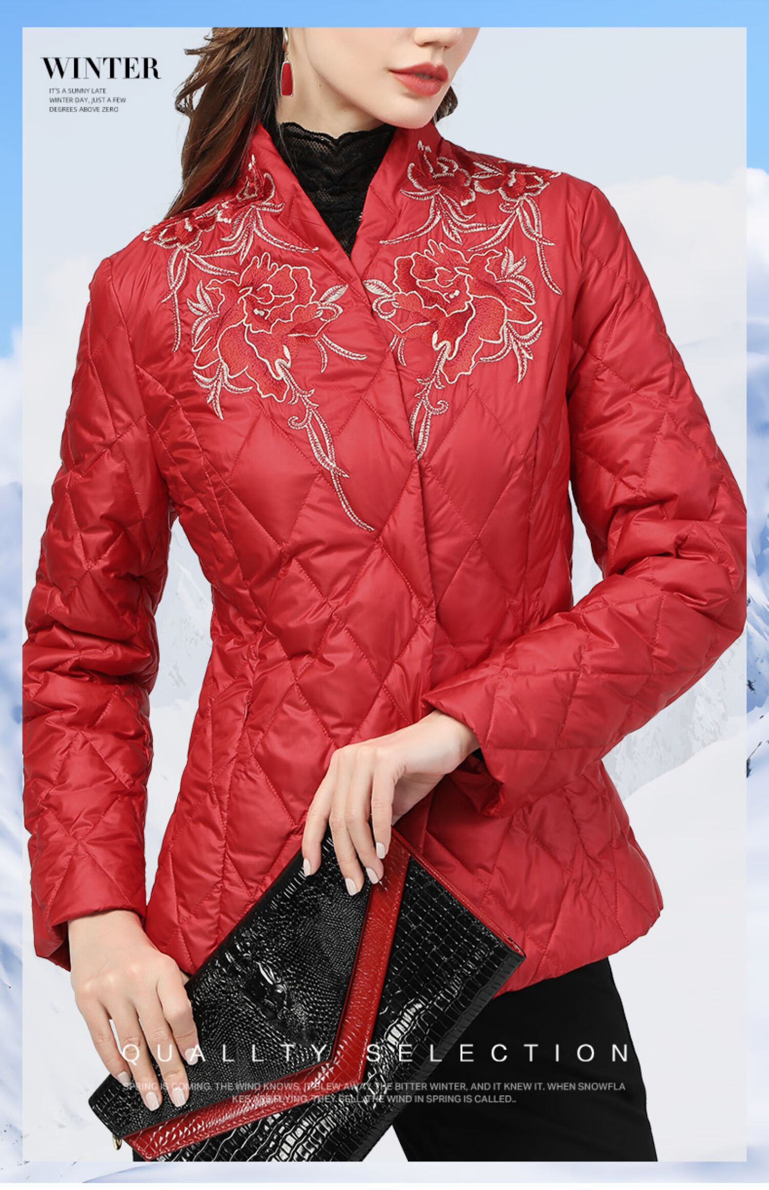 羽绒服2020年新款女红色绣花短款时尚白鸭绒外套修身保暖秋冬 红色 s