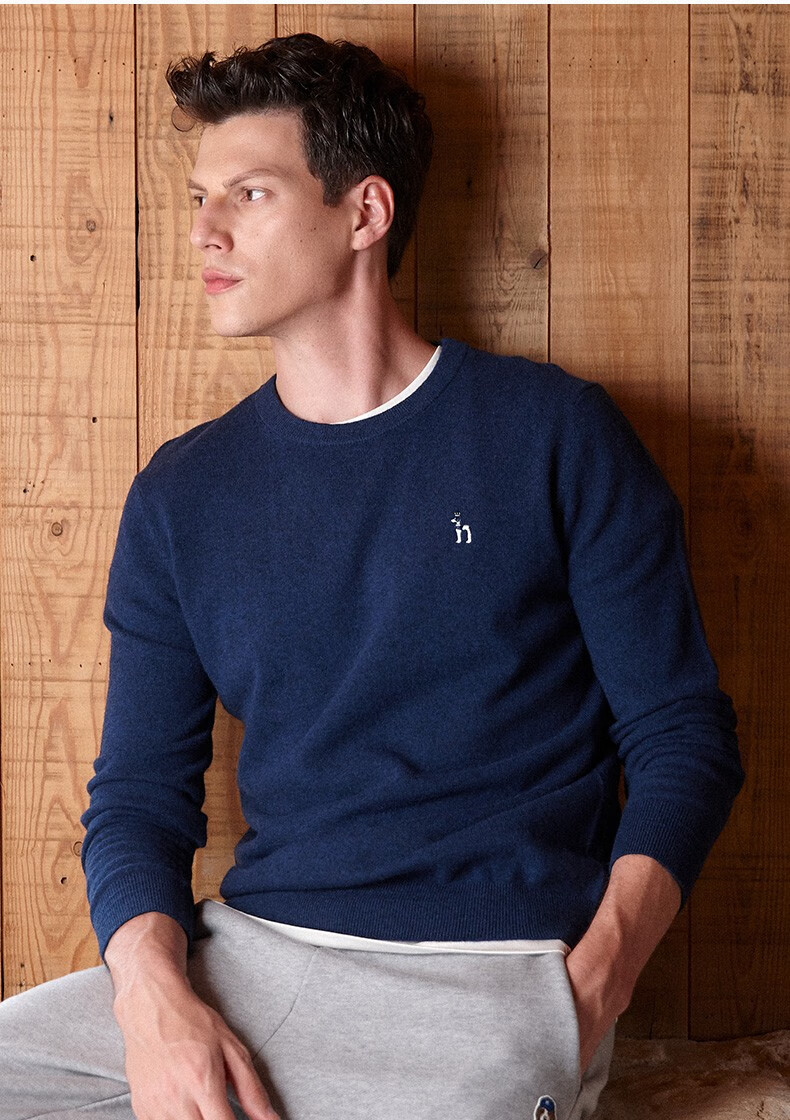 【哈吉斯abyzd01dd21】hazzys哈吉斯 男装秋冬款保暖圆领针织羊毛衫男